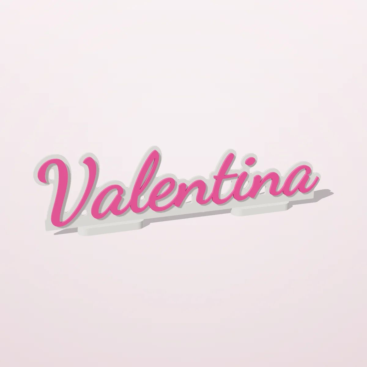 Nome 3D Valentina grande em letras cursivas rosa sobre fundo branco