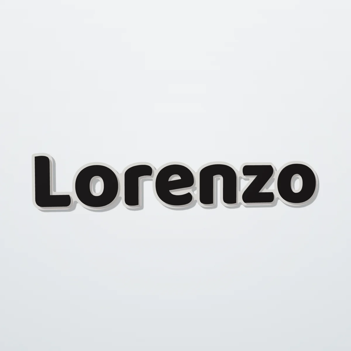 Nome 3D Lorenzo grande em letras pretas sobre fundo branco na parede