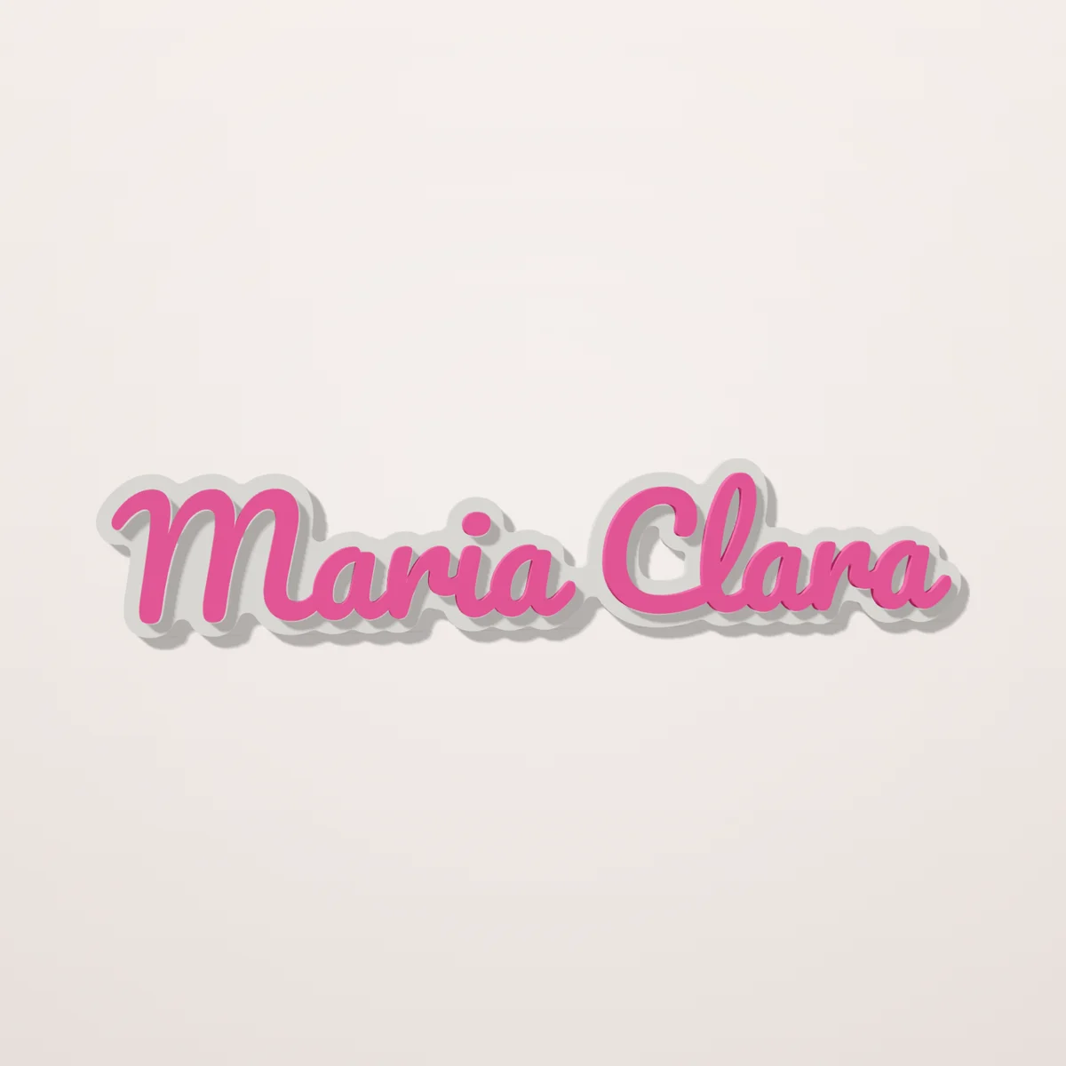 Placa de porta com o nome Maria Clara em 3D, letras rosa sobre fundo branco