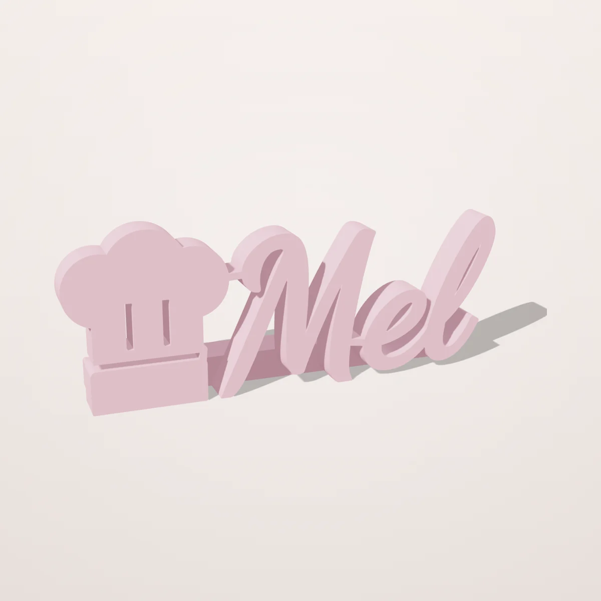 Nome 3D com um chapéu de chef, presente para chef, cozinheira e confeiteira